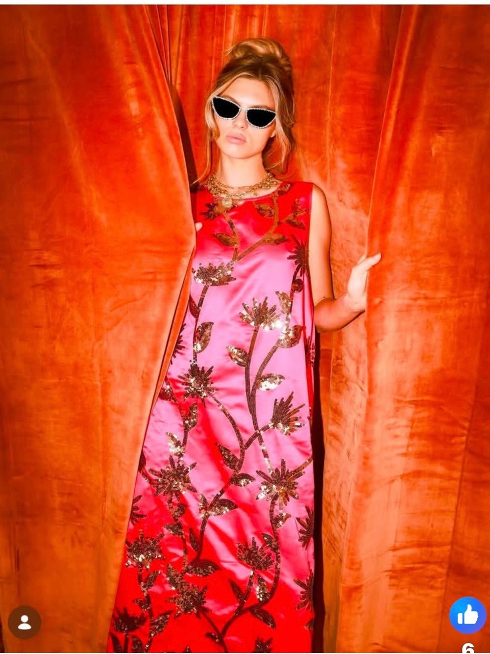 La Vie Hot Pink Sequin Floral Maxi Dress with Gold Embroidery